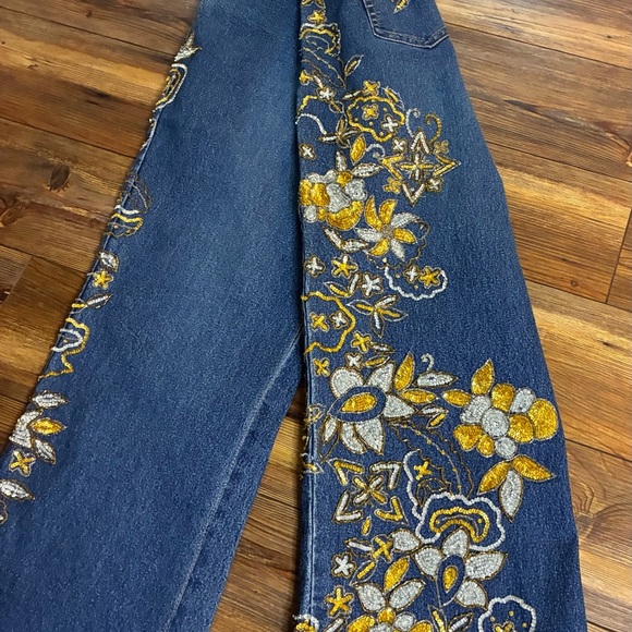 Vintage Style Midnight Velvet Floral Sequins Jeans Size 22W - Picture 4 of 13